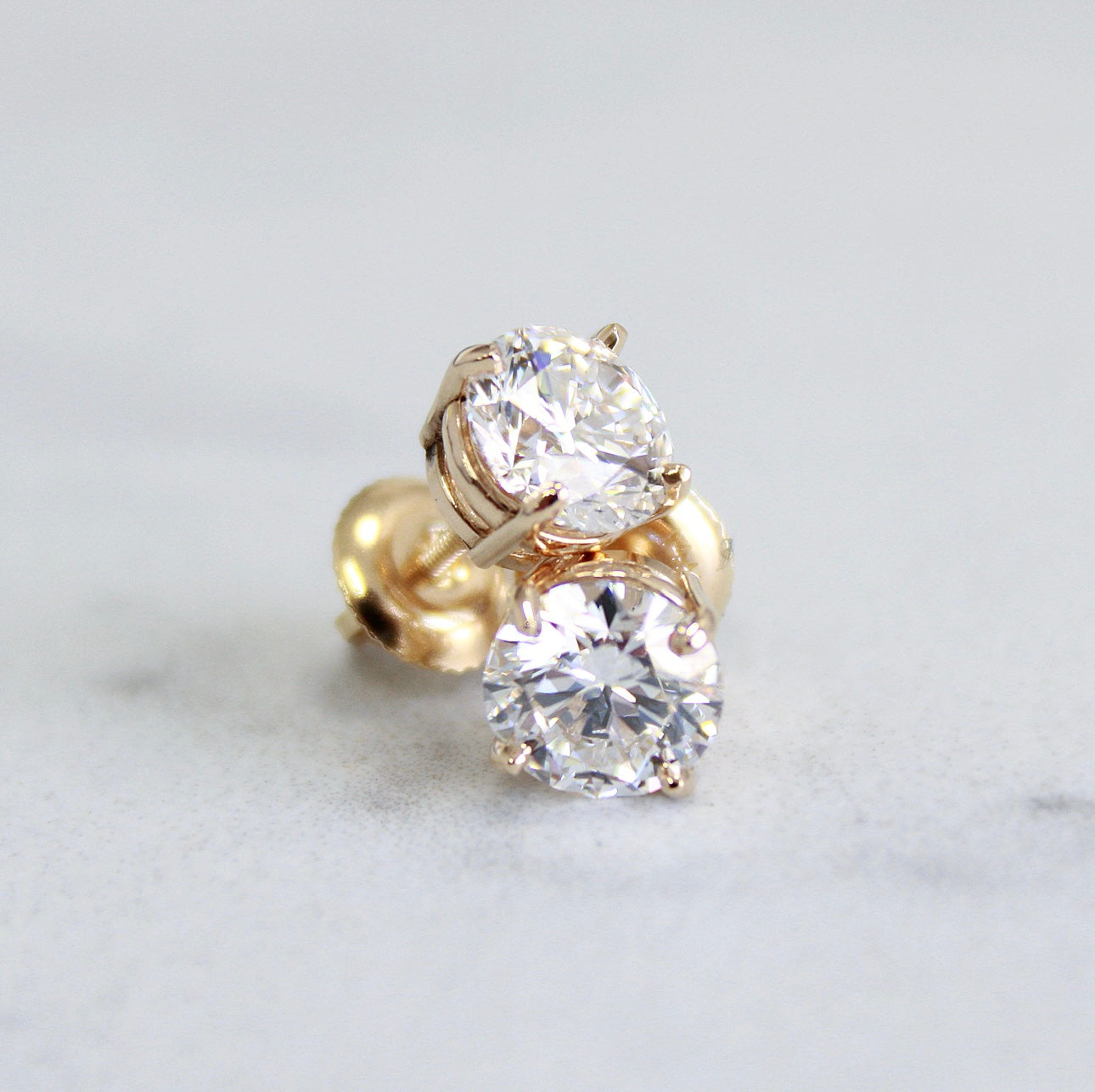 14kt Gold 1 TCW VS Round Brilliant Lab Diamond Stud Earrings