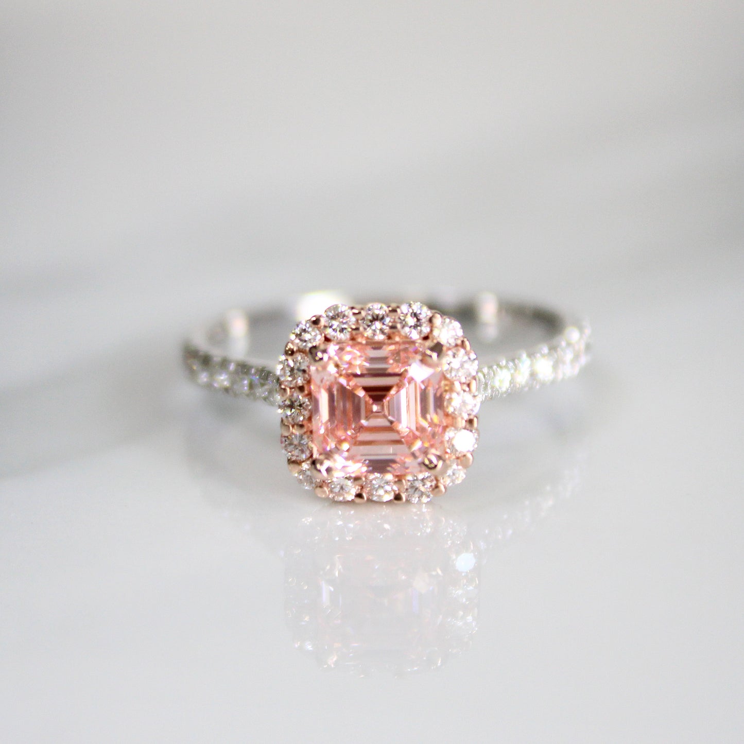 14kt Rose / White Gold Asscher Cut Diamond Engagement Ring