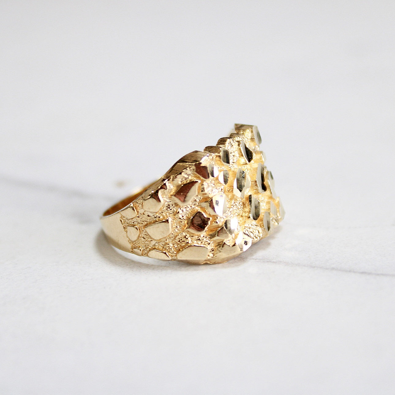 10kt Large Gold Square Nugget Ring