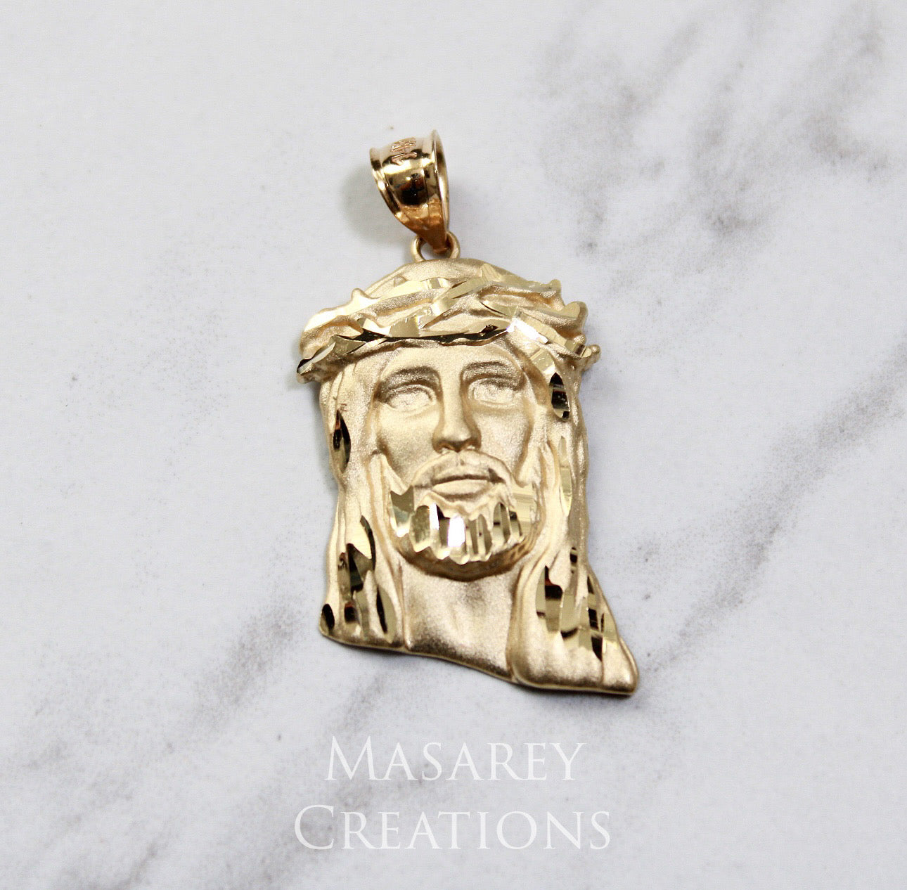 14kt Solid Gold Jesus Head Pendant