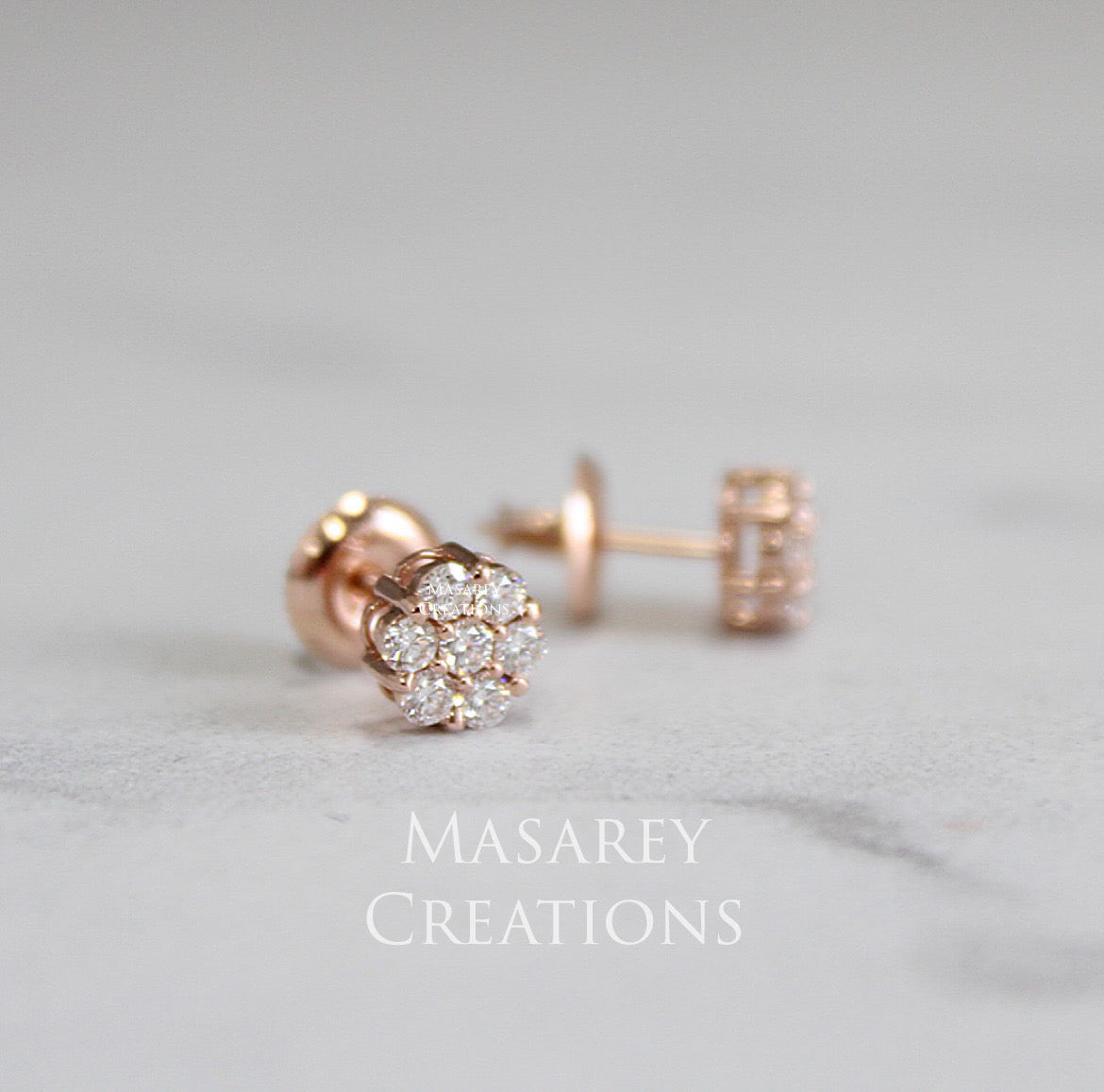 14kt Gold .44 TCW Round Brilliant Diamond Flower Cluster Earrings