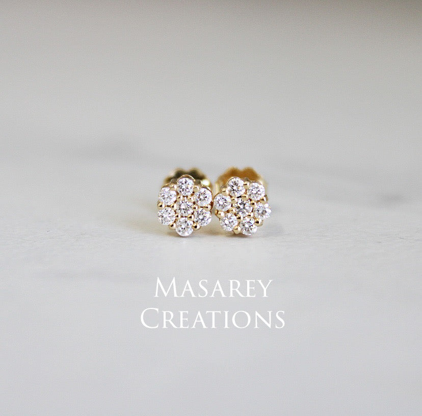 14kt Yellow Gold .30ct Diamond Flower Cluster Earrings