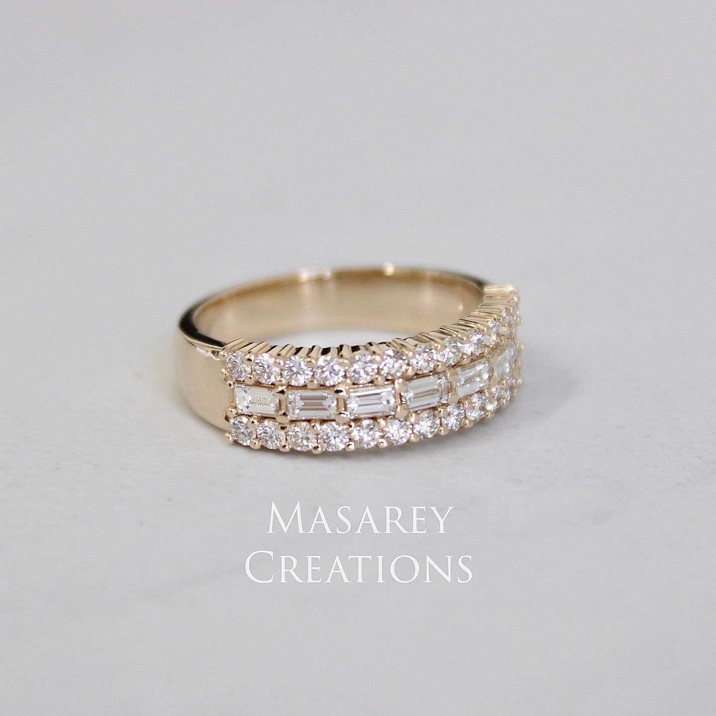 14kt Gold VS Diamond 3 Row Baguette Ring