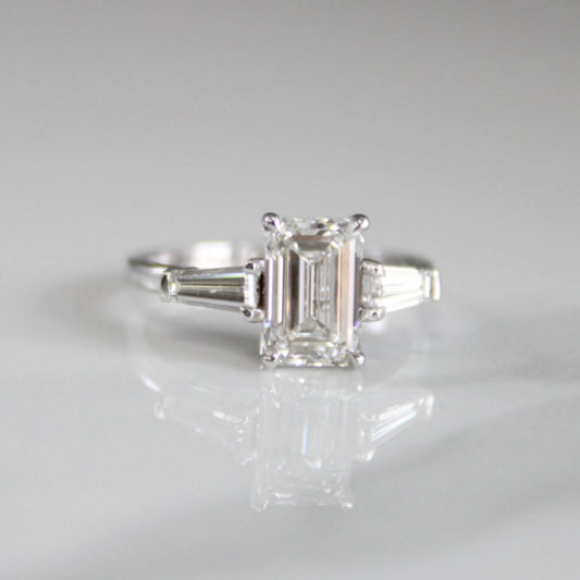 14kt Gold Emerald Cut Engagement Ring With Tapered Baguette 2.5 Carat