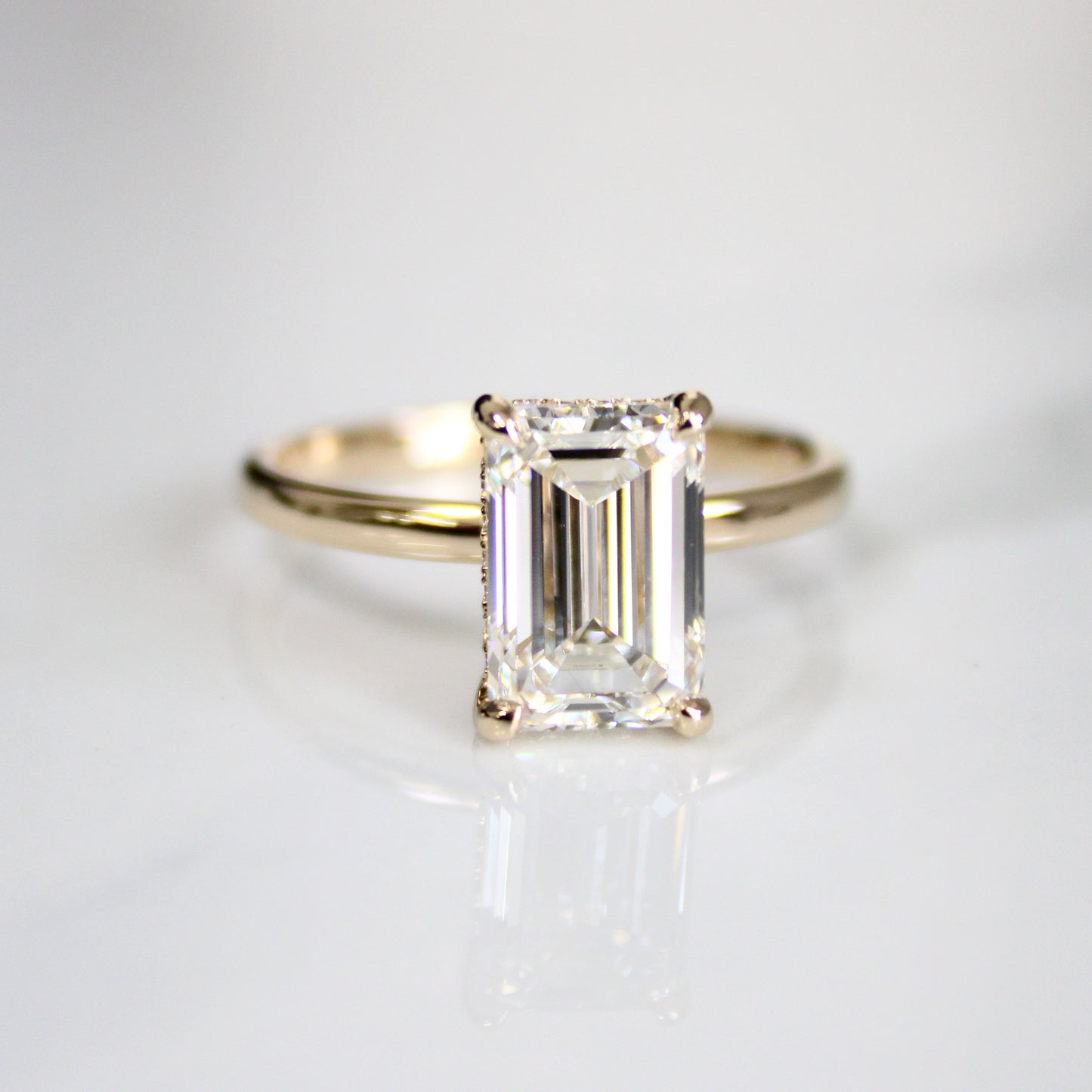 4 Carat Diamond Emerald Cut Engagement Ring With Hidden Halo 14kt Gold