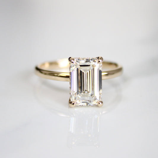 4 Carat Diamond Emerald Cut Engagement Ring With Hidden Halo 14kt Gold