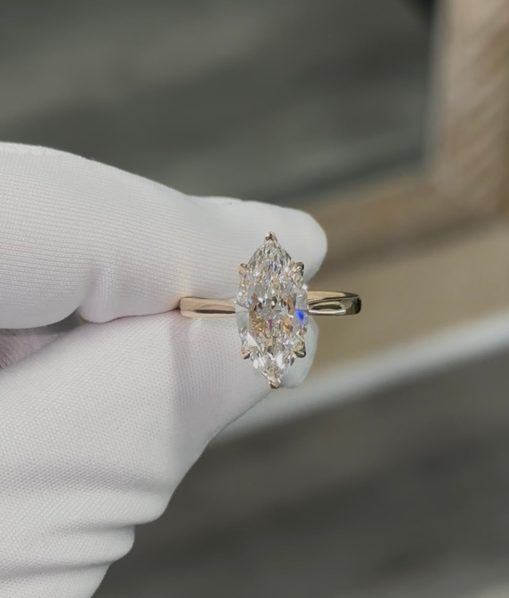 14kt Gold 3.6ct Lab Diamond Marquise Ring With Pink Diamond Hidden Halo
