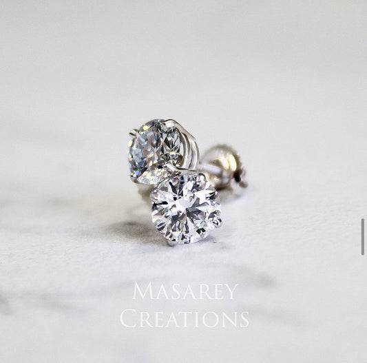 14kt Gold 2 TCW VS Round Brilliant Lab Diamond Stud Earrings