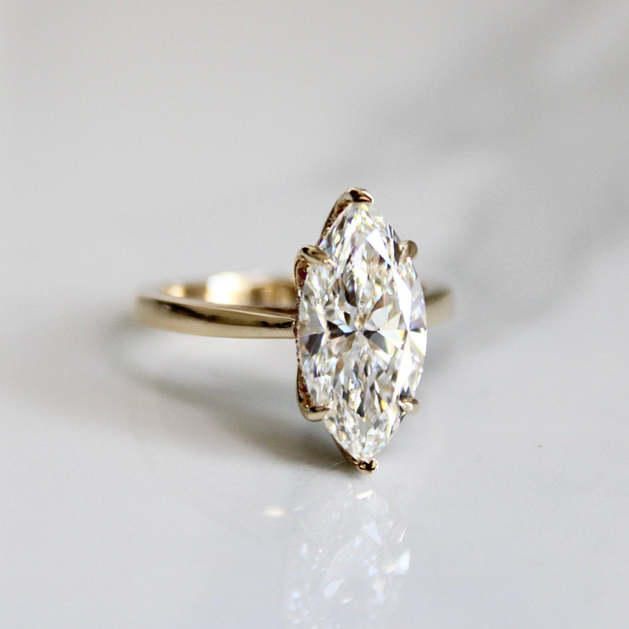 14kt Gold 3.6ct Lab Diamond Marquise Ring With Pink Diamond Hidden Halo