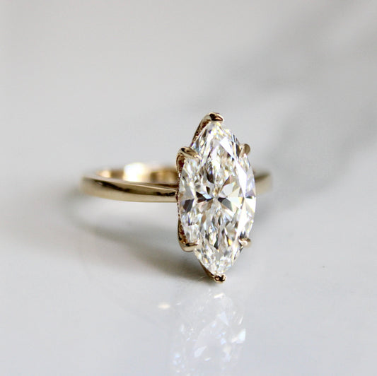 14kt Gold 3.6ct Lab Diamond Marquise Ring With Pink Diamond Hidden Halo
