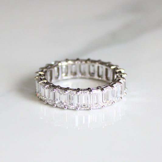 14kt Gold 7.3 Carat VS Emerald Cut Lab Diamond Eternity Ring