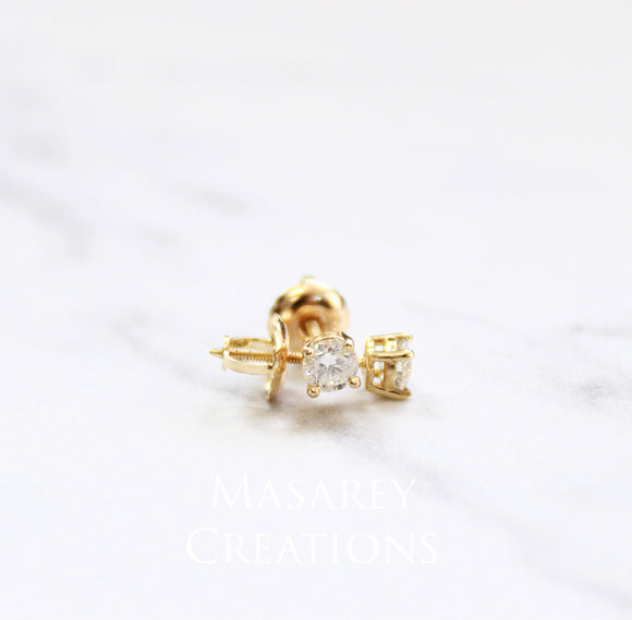 14Kt Solid Gold 3.3mm Diamond Solitaire Earring Studs