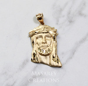 14kt Solid Gold Jesus Head Pendant