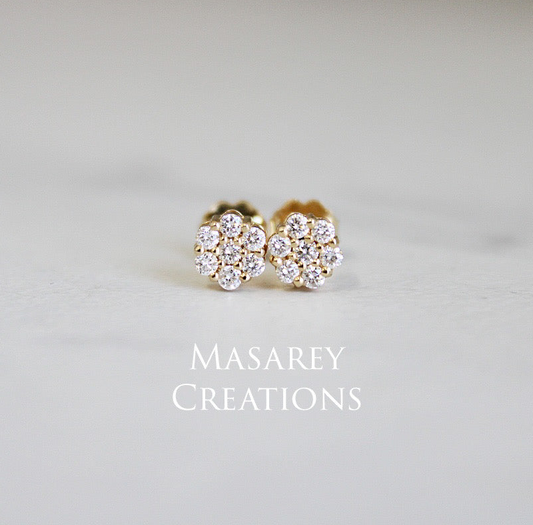 14kt Yellow Gold .30ct Diamond Flower Cluster Earrings
