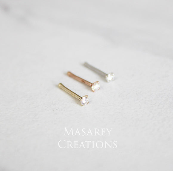 14k Gold Nose Stud Natural Diamond