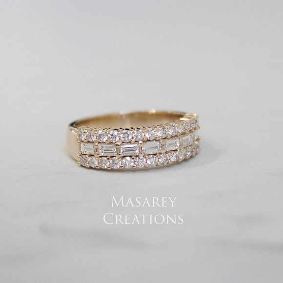 14kt Gold VS Diamond 3 Row Baguette Ring