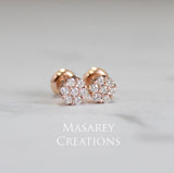 14Kt Gold .44 TCW VS Round Brilliant Diamond Flower Cluster Earrings