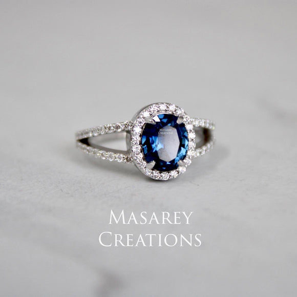 14kt White Gold Blue Sapphire Natural VS Diamond Ring