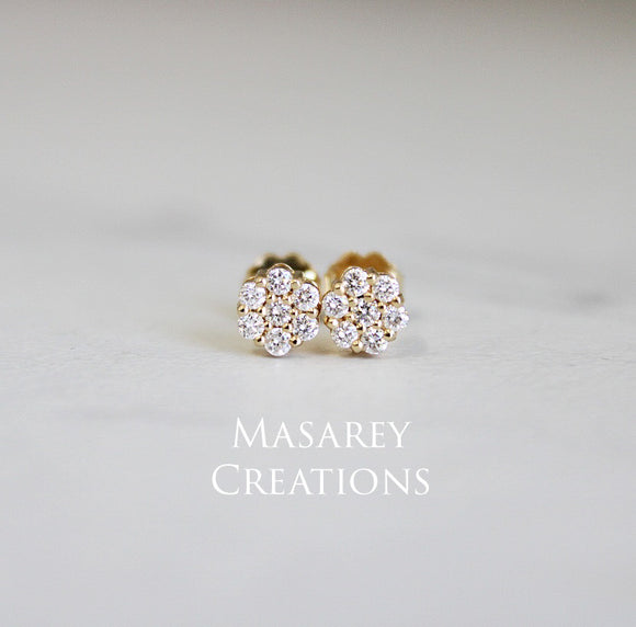 .30ct Diamond Flower Cluster Earrings 14kt Yellow Gold