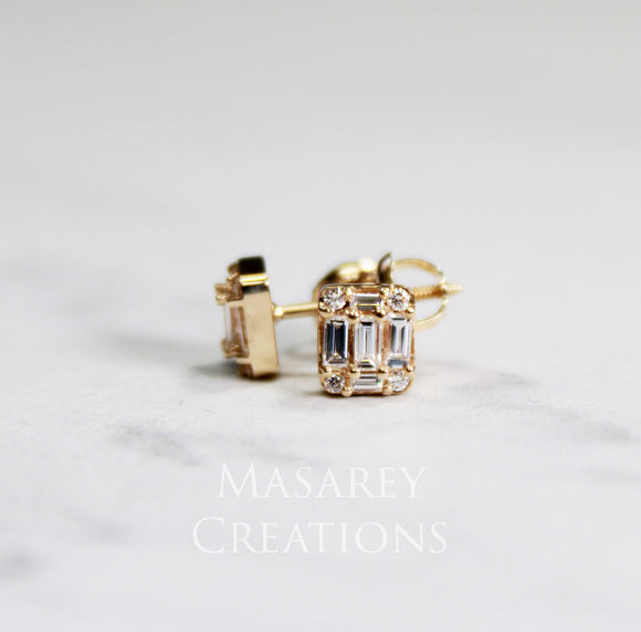 14kt Gold Baguette Cluster VS1 Diamond Earrings