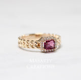 14k Solid Gold Cuban Link Ring Spinel Ring Diamond Halo